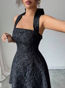 Elenzga 优雅法式镂空束腰蝴蝶结装饰短款连衣裙