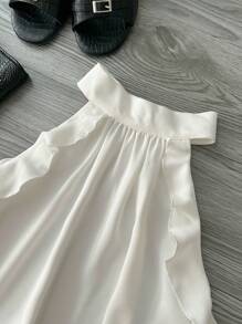 INAWLY Bộ 2 món áo sơ mi dài tay trễ vai bèo nhún màu trơn và quần short cho nữ - Nhiều màu - Xem 4