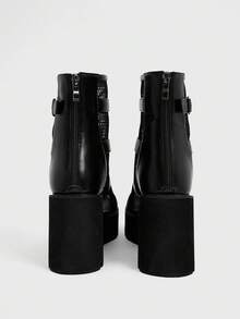 Sugerpunk 女式黑色厚底凉鞋，露趾粗高跟踝带拉链后罗马鞋，橡胶鞋底 | 多功能四季休闲鞋 - 黑色 - 查看 4