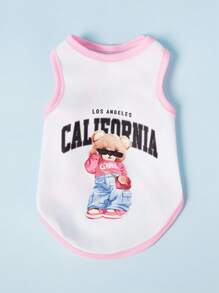 PETSIN 1pc Pet Cat Dog Universal California Cartoon Bear Cute Printed Pattern Fashion Leisure Comfortable Dog Tank Top