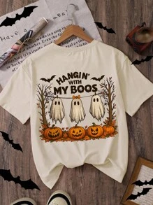 Glissea Halloween, Ghost, Pumpkin Print Women T-Shirt