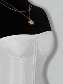 SHEIN ICON Going Out White Solid Color Tight Bandeau Top And Pleated Mini Skirt Casual 2 Pieces Set - White - View 8