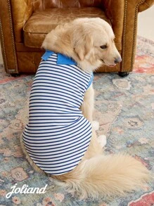 PETSIN 1 件海军蓝黑白条纹宠物猫/狗 Polo 衫 - 彩色 - 查看 4
