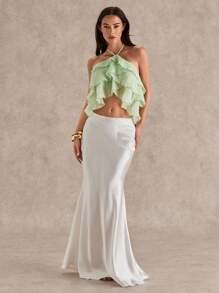 Glamine Women's Woven Embossed Green Multi-Layered Suspender Fashion Sexy Casual Summer Ruffled Top Suspender Top Resort Wear - Green - View 4