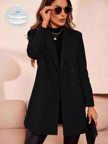SHEIN Tall CURVE Plus Size Lapel Neck Double Breasted Overcoat Long Black Coat Women Tall Women Coat Plus Size Coat Women Church Coat Blazer Coat Winter Fall Autumn