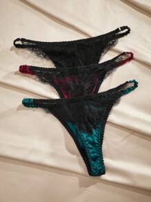 LuxeNights Elegant French Contrast Color Sexy Seamless Thong (Satin + Lace) - Multicolor - View 2