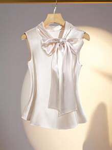 SHEIN Clasi Clasi 女士夏季优雅系带无袖衬衫 - 香檳色 - 查看 3