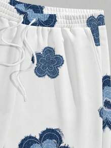 Manfinity Homme Men's Summer Casual Floral Print T-Shirt Set - White - View 9