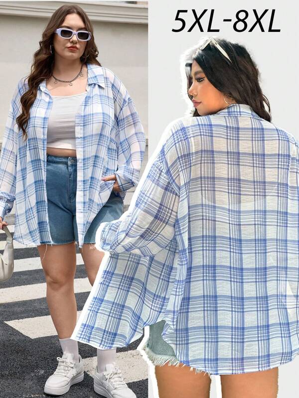 SHEIN CURVE+ Ropa de mujer talla grande/Ropa de otoño/Ropa de mujer para invierno/Ropa de mujer talla grande casual a cuadros a cuadros para otoño