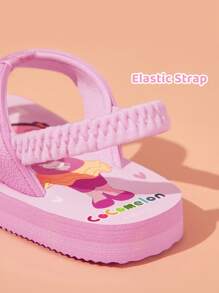 CoComelon X SHEIN Cute Cartoon Pink Baby Girls' Flip Flops, EVA Material Lightweight, Suitable For Outdoor Or Beach Use - Pink - View 3