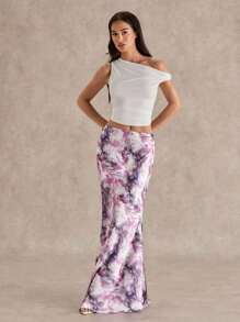 Glamine Women Elegant Versatile Maxi Skirt With Tie Dye Print Satin Women - Purple - View 4