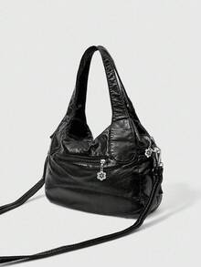 ROMWE Grunge Punk New Punk Rock Chic Women Shoulder Bag Dark Tote Bag Motorcycle Bag For Ladies - Black - View 4