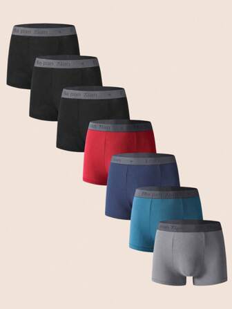 7 pièces/Set Boxers confortables pour hommes avec bande de taille élastique imprimée de lettres