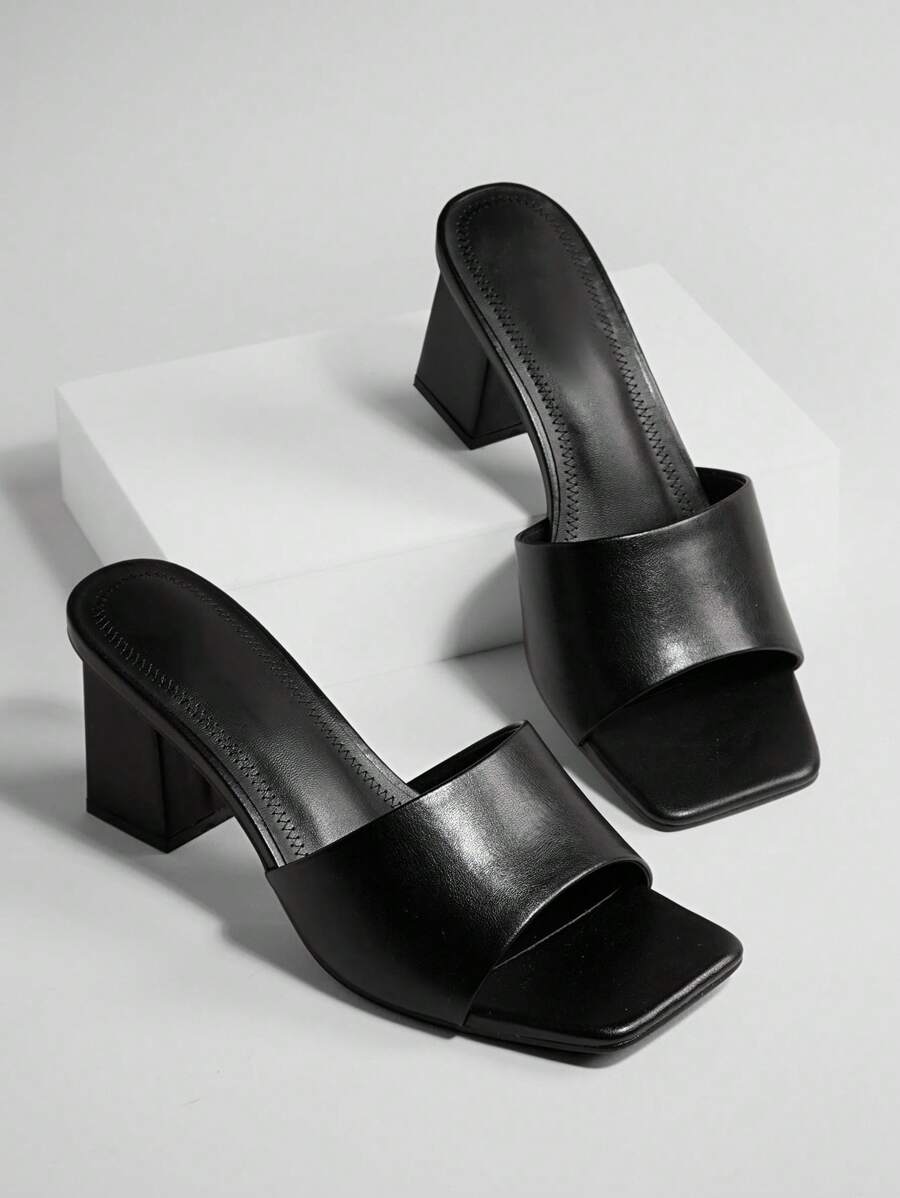 SHUZIA Women's Minimalist Square Toe Mule Heel Sandals For Christmas - Black - View 1