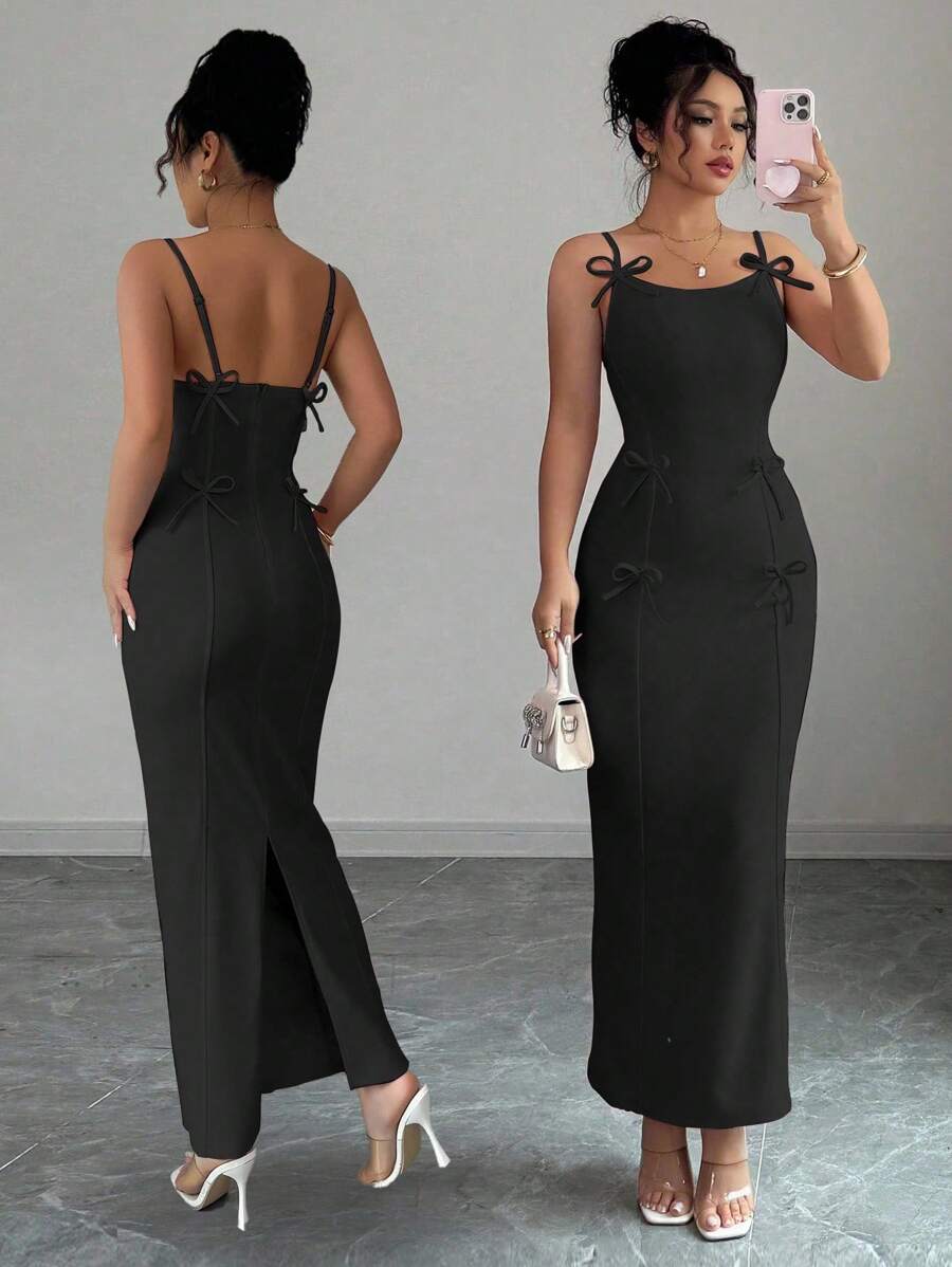 Elenzga 女士无袖蝴蝶结腰身修身优雅浪漫连衣裙