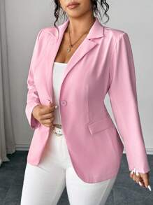 Elenzga Women's Plus Size Elegant Lapel Shoulder Pad Long Sleeve Fitted Cinched Waist Side Blazer Jacket Fall Cloth For Women