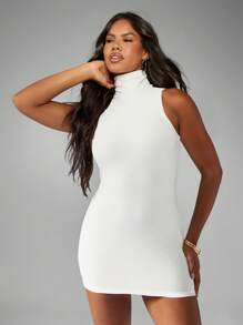 MISSGUIDED 无袖高领紧身迷你连衣裙优雅晚间俱乐部派对修身夜间外出冬季节日庆祝修身款