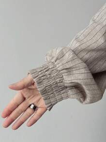 FRIFUL Women's Striped Fabric Oblique Collar Button Cuff Gathered Workmanship Loose Casual Versatile Regular Jacket, Autumn