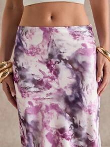 Glamine Women Elegant Versatile Maxi Skirt With Tie Dye Print Satin Women - Purple - View 7