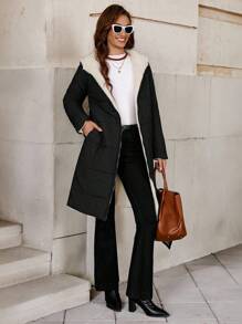 SHEIN Clasi 女款秋冬拉链连帽泰迪熊衬里绗缝大衣