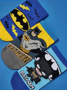 BATMAN X SHEIN 3 双棉质柔软透气吸湿排汗男童儿童短袜蓝色可爱卡通踝袜加固脚趾和脚跟，经久耐用，四季百搭，适合学校和户外