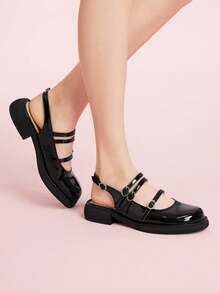 CUCCOO DOLLMOD 女士经典黑色玛丽珍带扣粗跟高跟鞋，优雅时尚，适合万圣节、圣诞节、感恩节 - 黑色 - 查看 2