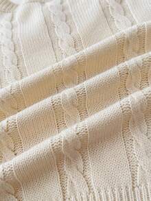 SHEIN 少女蝴蝶结复古可爱圆领套头毛衣，休闲甜美可爱秋冬时尚蝴蝶结毛衣套装 - 米色 - 查看 7