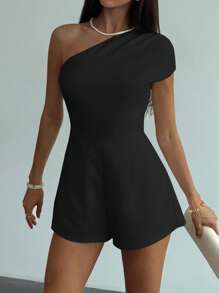 Aloruh Damen Kurzer Neckholder Jumpsuit mit Raffung, vielseitig einsetzbar für Urlaub, Pendeln, Bürokleidung, Frühling & Sommer