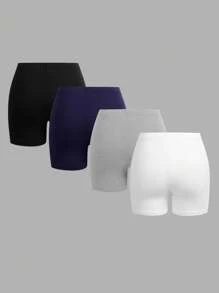 SHEIN EZwear 4件套女士紧身休闲短款打底裤套装，适合夏季穿着 - 彩色 - 查看 2