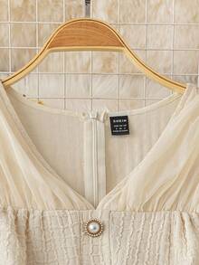 Franclia Vestido elegante de mujer con mangas de farol y parches - Albaricoque - Ver 4