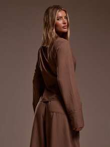 MUSERA Áo sơ mi phối eo thon kiểu Ibiza, phù hợp cho kỳ nghỉ, gợi cảm, lãng mạn, thanh lịch, thích hợp cho sinh nhật, phong cách Boho, chất liệu raffia, mùa xuân hè. - màu nâu - Xem 4