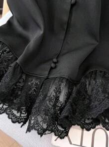 Franclia Women's Solid Color Embroidered Lace Patchwork Sleeveless Shirt With Design Details, Spring/Summer, Casual & Fashionable Clothes For University - Black - View 4