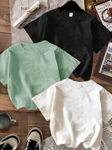 3件套男童休闲卡通图案圆领短袖T恤，适合夏季 - 彩色 - 查看 2