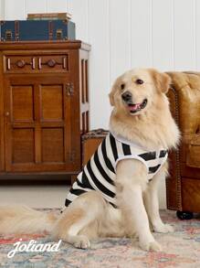 PETSIN 1pc Black & White Striped Pet Cat/Dog Polo Shirt