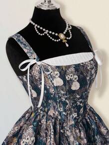 SHEIN ICON Robe camisole de mode à jacquard floral avec nœud devant et froncée