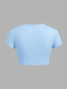 SHEIN BASICS Bộ 4 áo thun nữ cổ tròn tay ngắn màu trơn đơn giản ôm sát - Nhiều màu - Xem 8