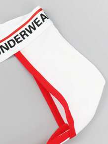 SHEIN DrisQ 男士撞色字母印花性感比基尼内裤 - 白色 - 查看 3