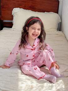 LMoss Kids LMoss 2 Piece Set Baby Girl Ditsy Floral Collared Casual Shirt And Loose Fit Pants Set Girls Pajama Sets Toddler Girls Pajamas Cherry Pajamas Toddler Sleepwear Girls Pink Pajama Set Kids Back To School Girls Co Ord Set Girl Clothes Sets