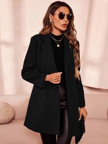 SHEIN Tall CURVE Plus Size Lapel Neck Double Breasted Overcoat Long Black Coat Women Tall Women Coat Plus Size Coat Women Church Coat Blazer Coat Winter Fall Autumn
