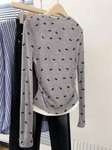 SHEIN Women Crew Neck Long Sleeve Patchwork Layered T-Shirt Top