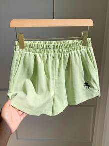 Comfortcana Pantalones cortos casuales de mujer de mini-longitud con estampado de caballero en color verde lima, de corte holgado