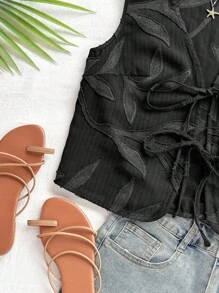 Soleia 休闲度假西部海滩婚礼宾客服装毕业早午餐妇女圣帕特里克节春假复活节音乐节优雅波西米亚热带纹理背心 - 黑色 - 查看 7