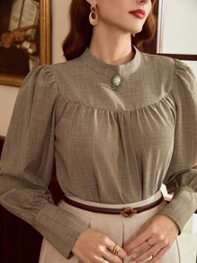 Vintamour 女士优雅立领泡泡袖衬衫 女士教师装 女士秋季服装 女士秋季服装 女士度假装 女士外出上衣 女士冬季服装 女士商务休闲装 女士办公室装 女士西部装 女士秋季装 女士乡村音乐会装 圣诞节教堂装 女士秋季上衣 女士秋季上衣 老钱风格女士 女士优雅装 女士机场装 商务休闲装 - 棕色 - 查看 3