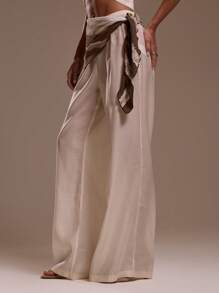 MUSERA 阔腿弹力腰三角图案围巾拼接裤，适合度假、性感海滩、浪漫优雅场合、生日、波西米亚风、透视装、办公等各种场合。 - 卡其色 - 查看 3