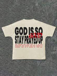 SHEIN Camiseta de manga corta y cuello redondo informal con gráfico de letra para niños preadolescentes, adecuada para el verano - Multicolor - Ver 1