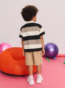 Leap Crew Leap Crew 2pcs/Set Young Boy Casual Striped Polo Shirt And Shorts Set Boys Striped Polo Shirt And Shorts ,Back To School Season, Christmas