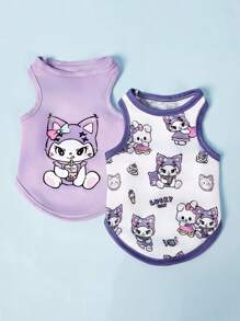 PETSIN 2pc Pet Universal Purple Cat Cute Cartoon Print Fashionable, Casual, Comfortable, Breathable Dog Vest - Multicolor - View 1