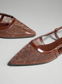 SHUZIA GlamEssentials Women's Chocolate Mesh Rhinestone Pointed Toe Slingback Flats – Elegan, Berkilau & Nyaman. Sempurna untuk Pernikahan, Pesta, atau Meningkatkan Penampilan Sehari-hari dengan Sentuhan Chic. - Chocolate Brown - View 6
