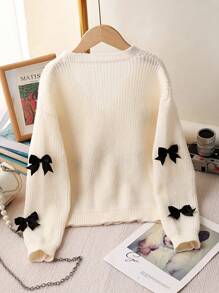 女童超大蝴蝶结白色开衫，柔软优雅，适合居家、外出、聚会、返校