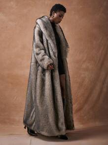 Zivah Áo khoác dài Maxi mềm mại mới về Thu/Đông 2025, Áo khoác Parka trùm đầu lông thanh lịch cho nữ, Màu chuyển sắc - Màu be - Xem 4